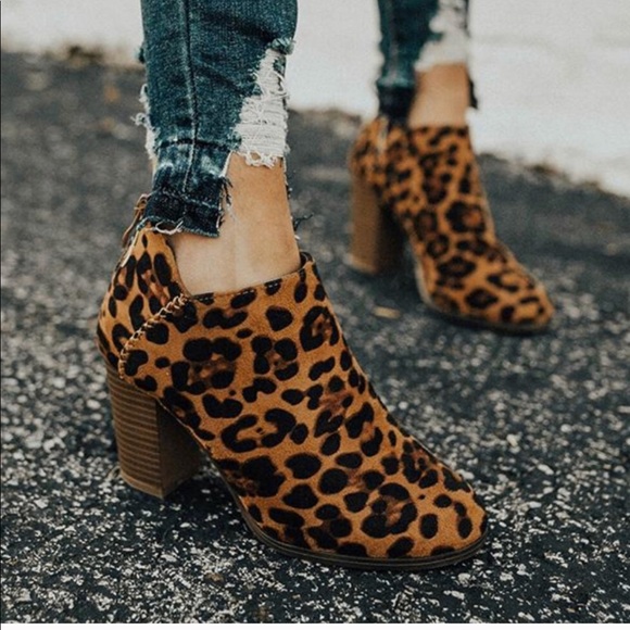Vegan Suede Leopard Print Ankle Booties - Picture 2 of 3